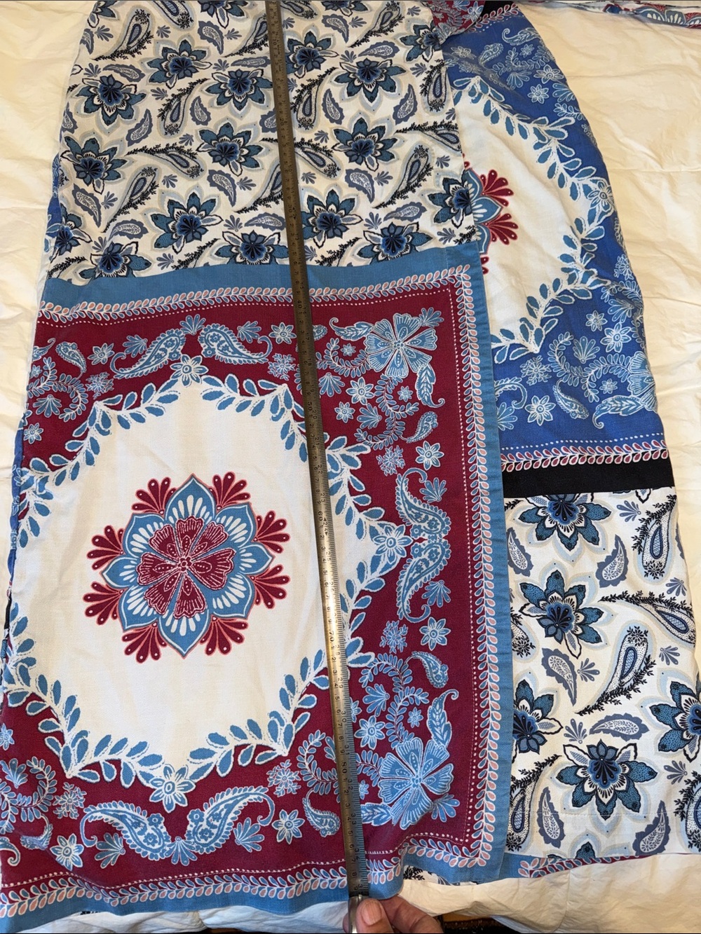 LOFT Patchwork Maxi Skirt in Burgundy, Blue & White